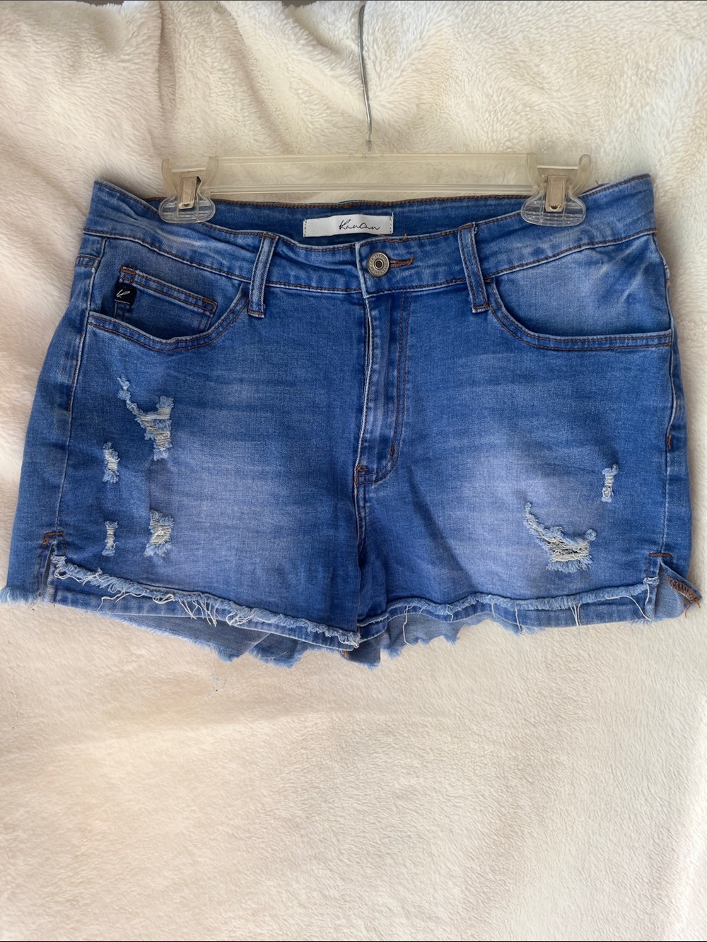 KanCan Blue Distressed Frayed Hem Denim Shorts